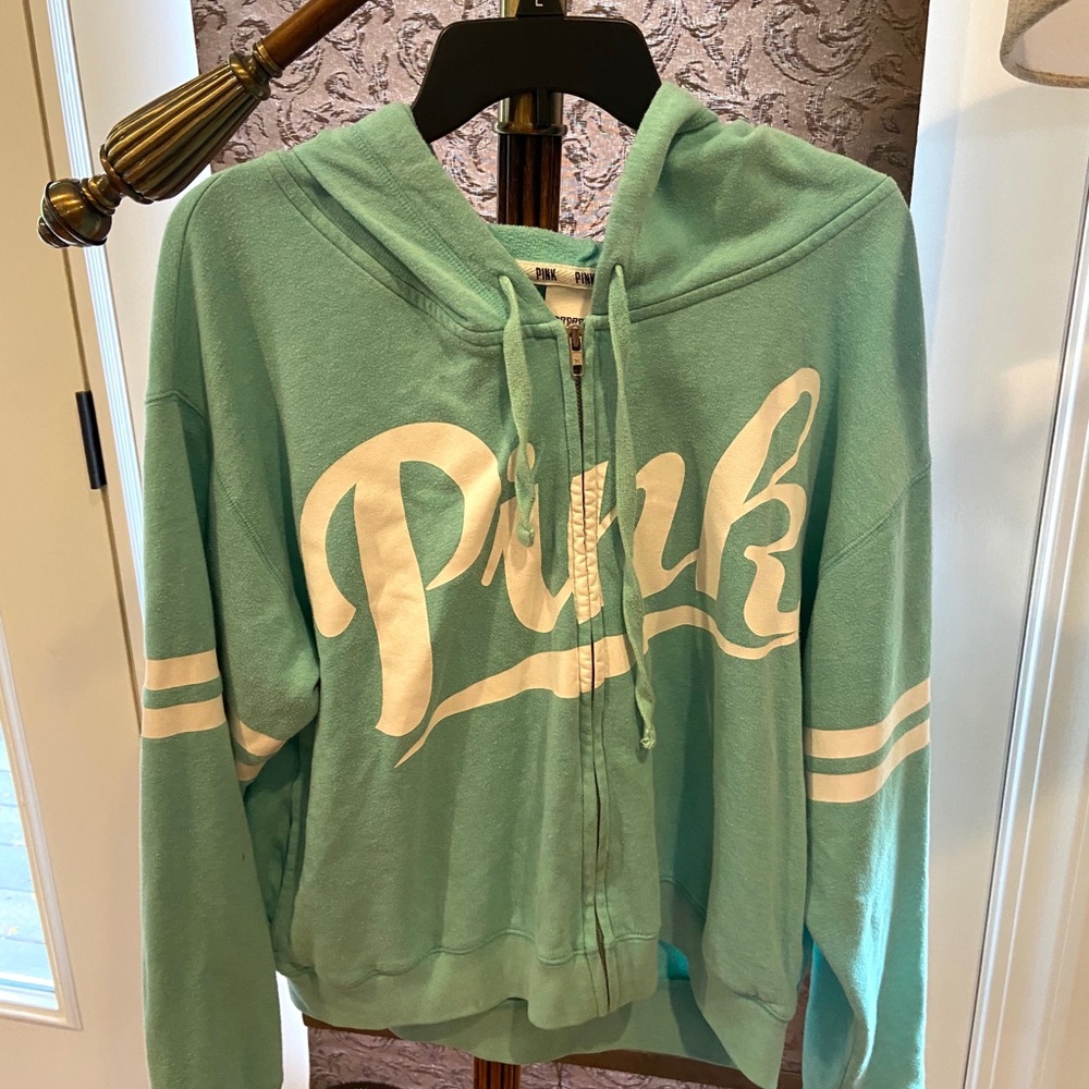 Victoria Secret PINK blue zip up hoodie Sz L